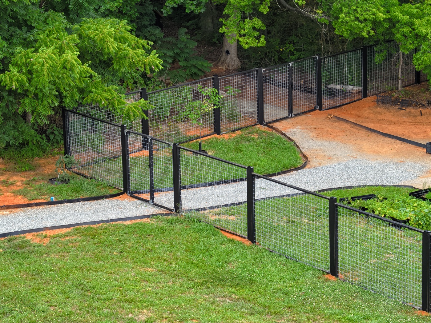Drone aerial view of fence installation